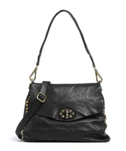 Schultertasche genarbtes Rindsleder schwarz