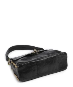 Schultertasche genarbtes Rindsleder schwarz