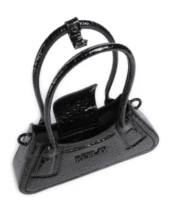 Schultertasche Lederimitat schwarz