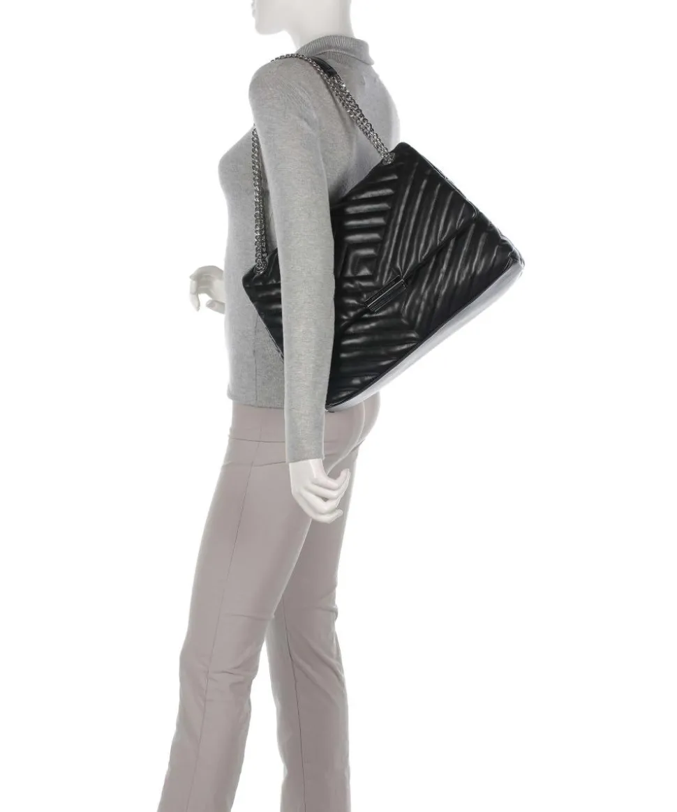 Schultertasche Lederimitat schwarz