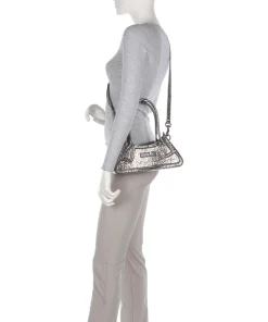 Schultertasche Lederimitat platin