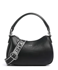 Schultertasche Lederimitat schwarz