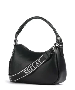 Schultertasche Lederimitat schwarz