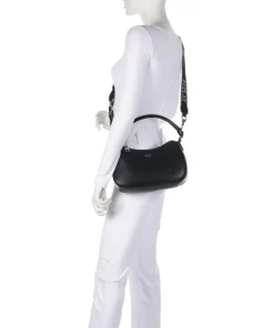 Schultertasche Lederimitat schwarz