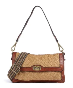 Schultertasche Rindsleder, Polyamide cognac