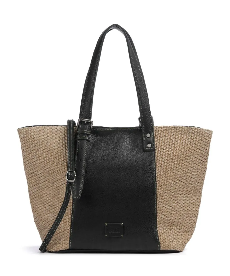 Sea you soon Shopper Polypropylen, genarbtes Leder natur/schwarz