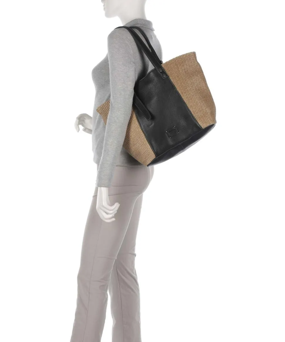 Sea you soon Shopper Polypropylen, genarbtes Leder natur/schwarz