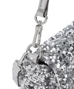 Sequins Temi Schultertasche Textil, Rindsleder silber