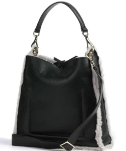 Shearling Raquel Beuteltasche Fell, fein genarbtes Leder schwarz