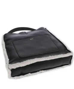 Shearling Raquel Beuteltasche Fell, fein genarbtes Leder schwarz