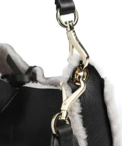 Shearling Raquel Beuteltasche Fell, fein genarbtes Leder schwarz