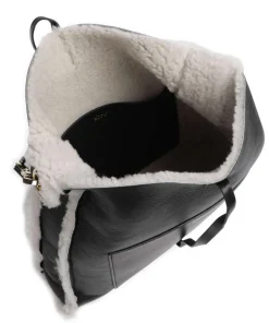 Shearling Raquel Beuteltasche Fell, fein genarbtes Leder schwarz