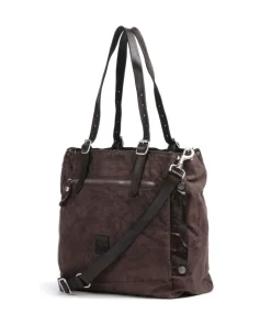 Shopper Baumwolle, genarbtes Rindsleder dunkelbraun