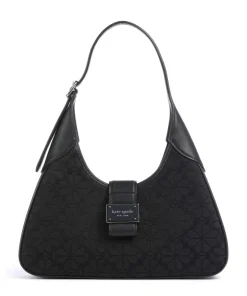 Spade Flower Jacquard Schultertasche Textil, fein genarbtes Rindsleder schwarz