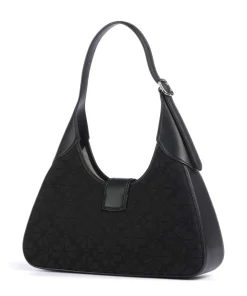 Spade Flower Jacquard Schultertasche Textil, fein genarbtes Rindsleder schwarz