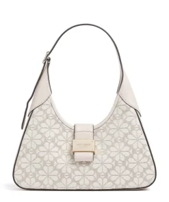 Spade Flower Jacquard Schultertasche Textil, fein genarbtes Rindsleder natur