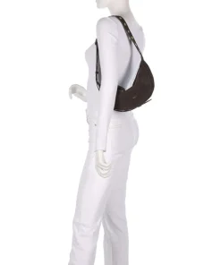 Suede By My Side Small Schultertasche aufgerautes Leder dunkelbraun