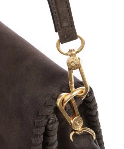 Suede Temi Stitch Schultertasche aufgerautes Leder dunkelbraun