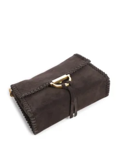 Suede Temi Stitch Schultertasche aufgerautes Leder dunkelbraun