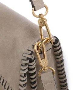 Suede Temi Stitch Schultertasche aufgerautes Leder beige