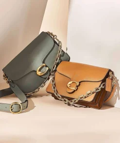 Tabby Soft Chain Schultertasche fein genarbtes Leder hellbraun