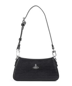 Tasha Embossed Croc Mini Schultertasche geprägtes Kalbsleder schwarz