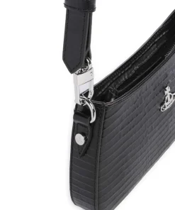 Tasha Embossed Croc Mini Schultertasche geprägtes Kalbsleder schwarz