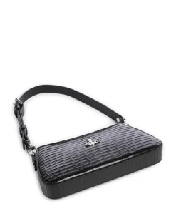 Tasha Embossed Croc Mini Schultertasche geprägtes Kalbsleder schwarz
