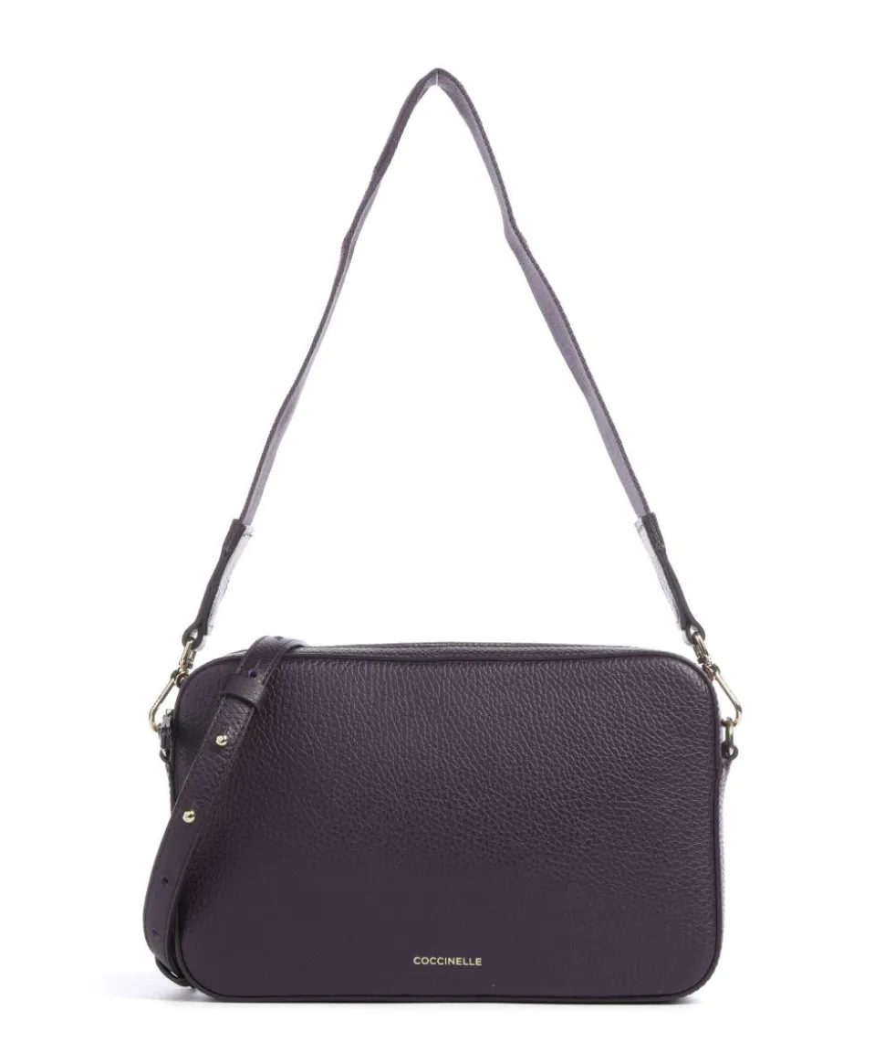 Tebe Schultertasche genarbtes Rindsleder pflaume