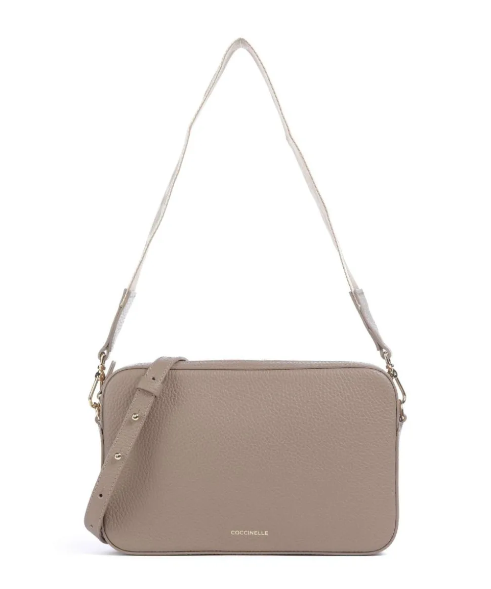 Tebe Schultertasche genarbtes Rindsleder taupe