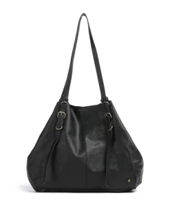 True Trend Schultertasche genarbtes Rindsleder schwarz