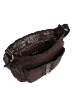 Umhängetasche Baumwolle, genarbtes Rindsleder dunkelbraun