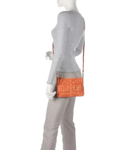 Umhängetasche genarbtes Rindsleder orange