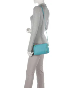 Umhängetasche geprägtes Rindsleder türkis