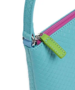 Umhängetasche geprägtes Rindsleder türkis