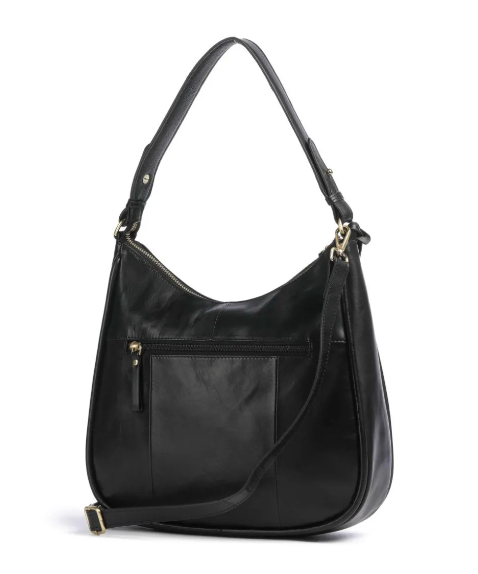 Vintage Veda Beuteltasche fein genarbtes Leder schwarz