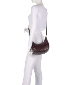 Vintage Veda Schultertasche fein genarbtes Leder dunkelrot