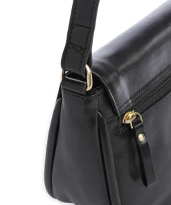 Vintage Veda Umhängetasche fein genarbtes Leder schwarz