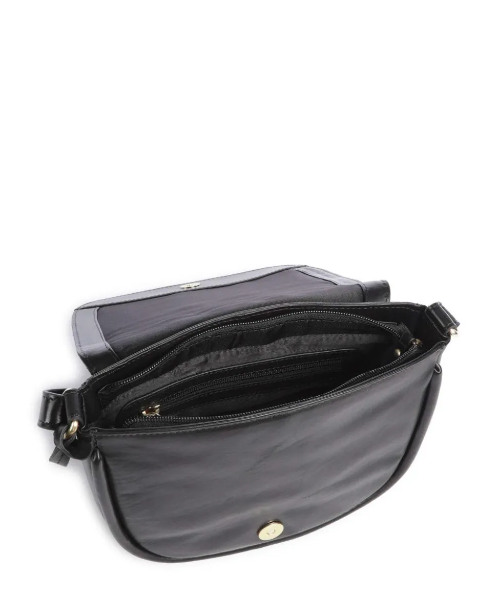 Vintage Veda Umhängetasche fein genarbtes Leder schwarz