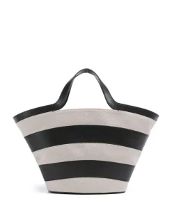 Vortice S Handtasche Canvas, fein genarbtes Kalbsleder beige/schwarz