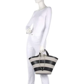 Vortice S Handtasche Canvas, fein genarbtes Kalbsleder beige/schwarz