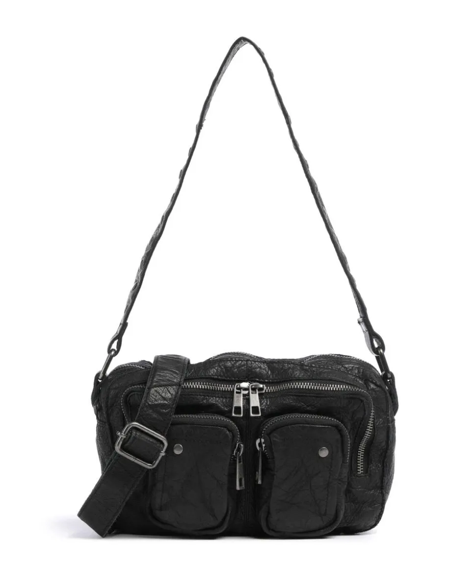 Washed Ellie Schultertasche Kalbsleder schwarz
