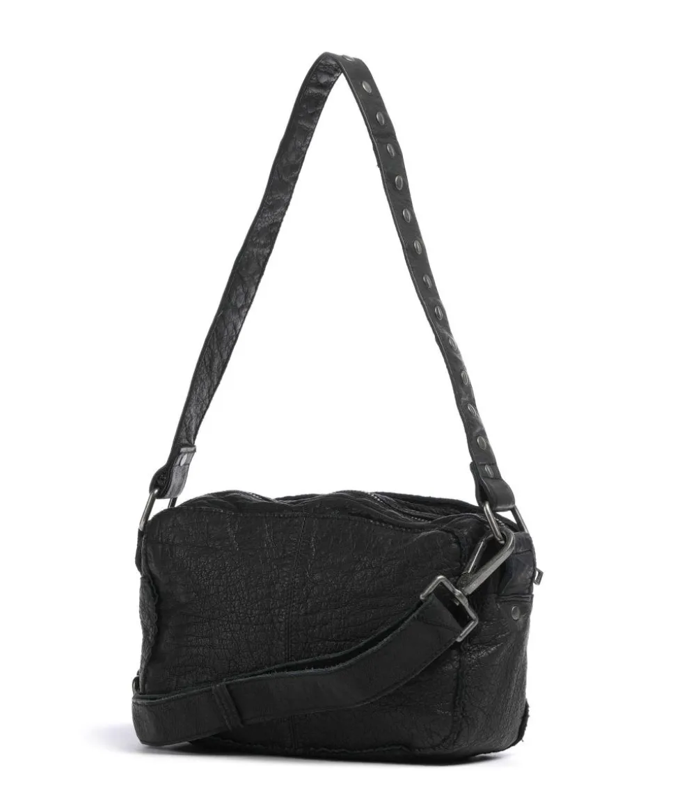 Washed Ellie Schultertasche Kalbsleder schwarz