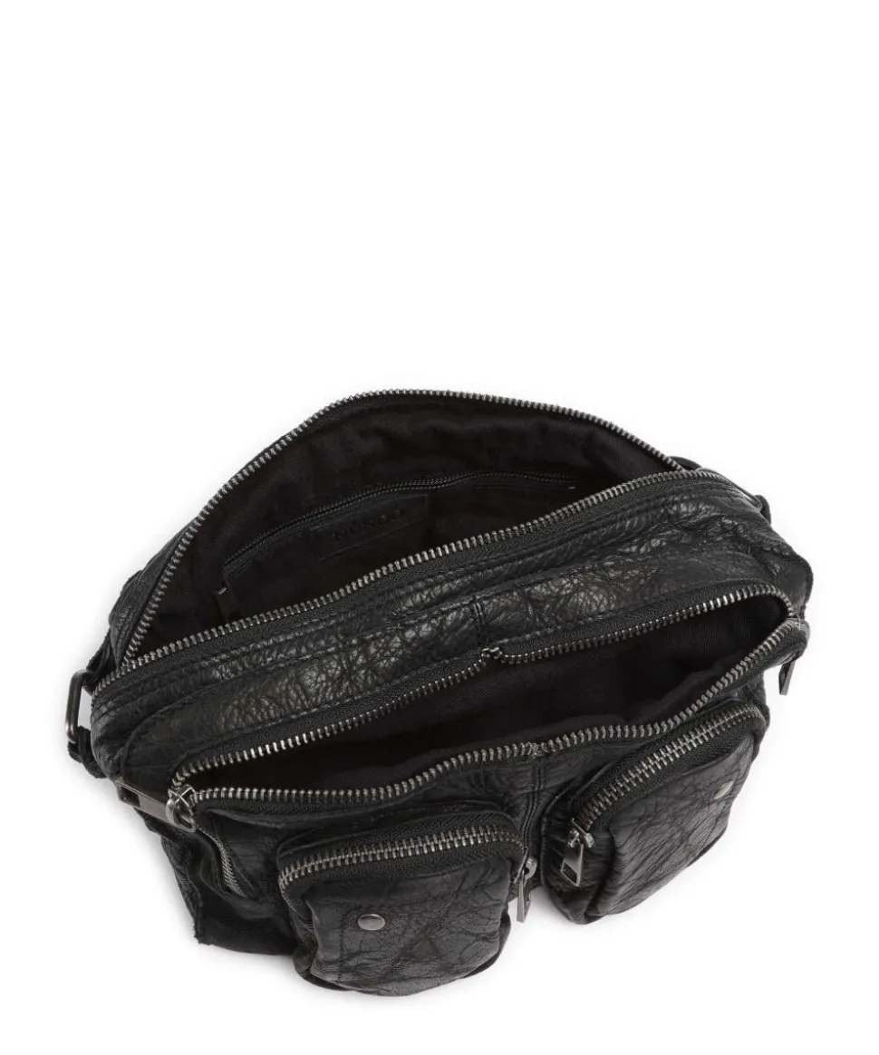 Washed Ellie Schultertasche Kalbsleder schwarz