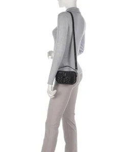 Washed Helena Umhängetasche genarbtes Leder schwarz