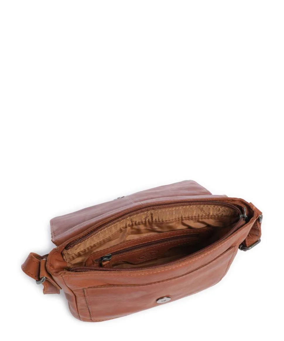 Washed Waxed Cow Ann Umhängetasche genarbtes Rindsleder cognac