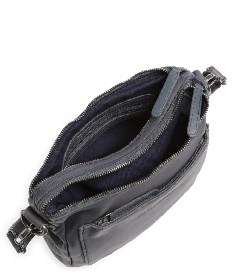 Washed Waxed Cow Caroline Schultertasche genarbtes Rindsleder blaugrau