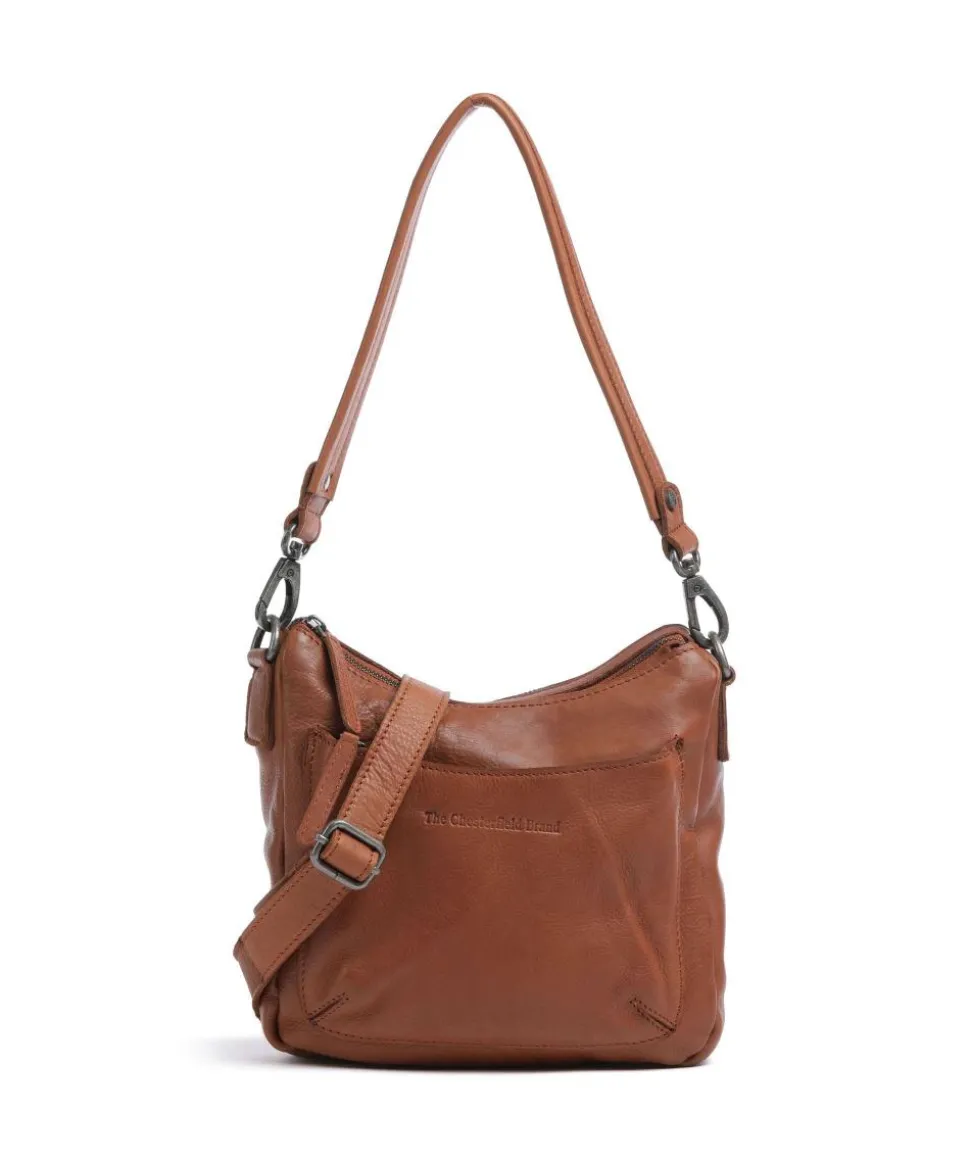 Washed Waxed Cow Caroline Schultertasche genarbtes Rindsleder cognac