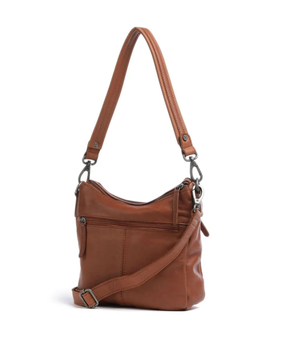 Washed Waxed Cow Caroline Schultertasche genarbtes Rindsleder cognac