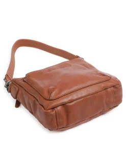 Washed Waxed Cow Caroline Schultertasche genarbtes Rindsleder cognac